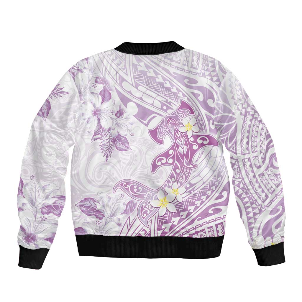 Polynesia Hammerhead Shark Sleeve Zip Bomber Jacket Tropical Flowers Tribal Pattern Lavender LT05 - Polynesian Pride