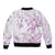 Polynesia Hammerhead Shark Sleeve Zip Bomber Jacket Tropical Flowers Tribal Pattern Lavender