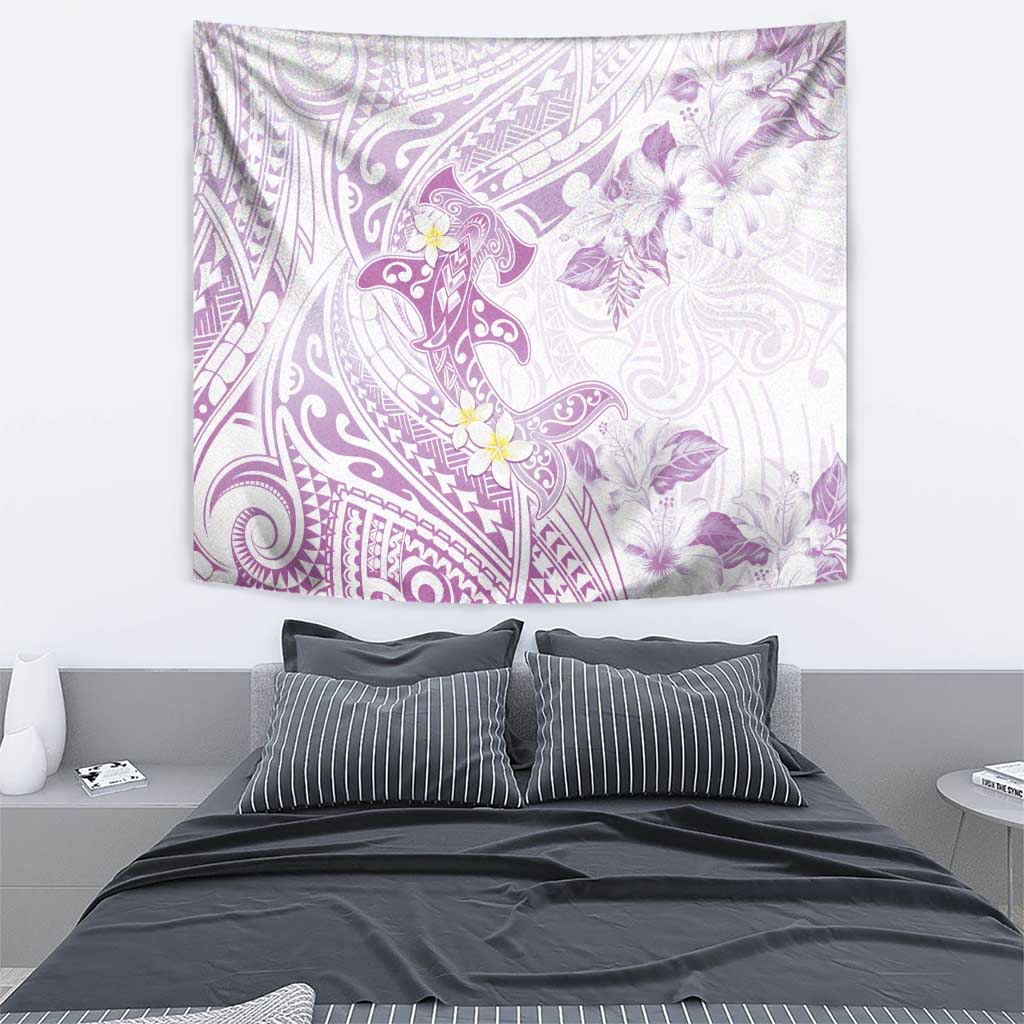 Polynesia Hammerhead Shark Tapestry Tropical Flowers Tribal Pattern Lavender LT05 - Polynesian Pride