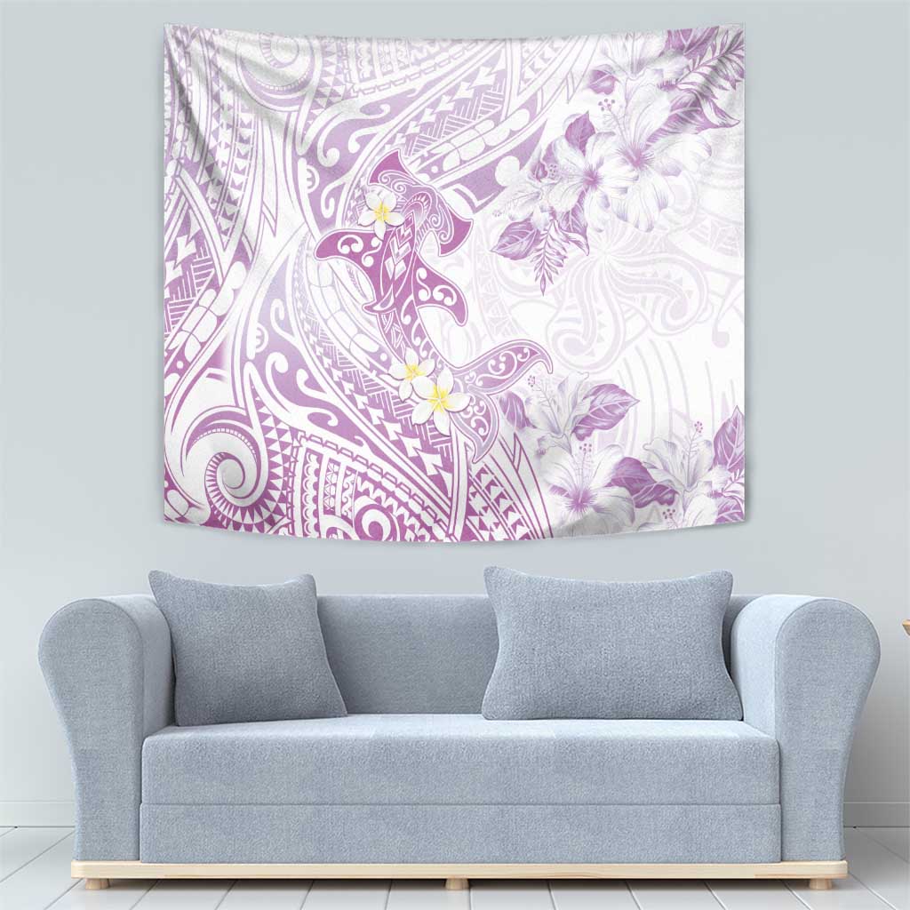 Polynesia Hammerhead Shark Tapestry Tropical Flowers Tribal Pattern Lavender LT05 - Polynesian Pride