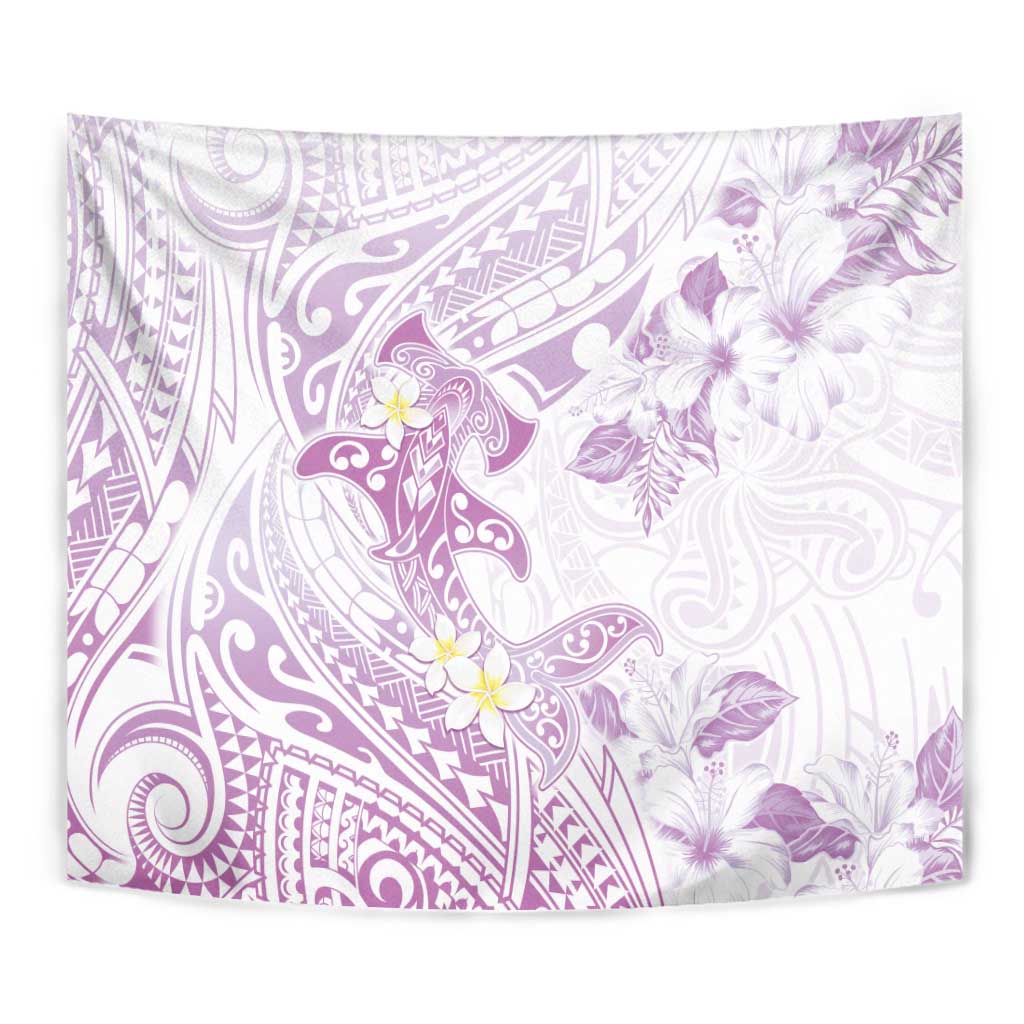 Polynesia Hammerhead Shark Tapestry Tropical Flowers Tribal Pattern Lavender LT05 - Polynesian Pride
