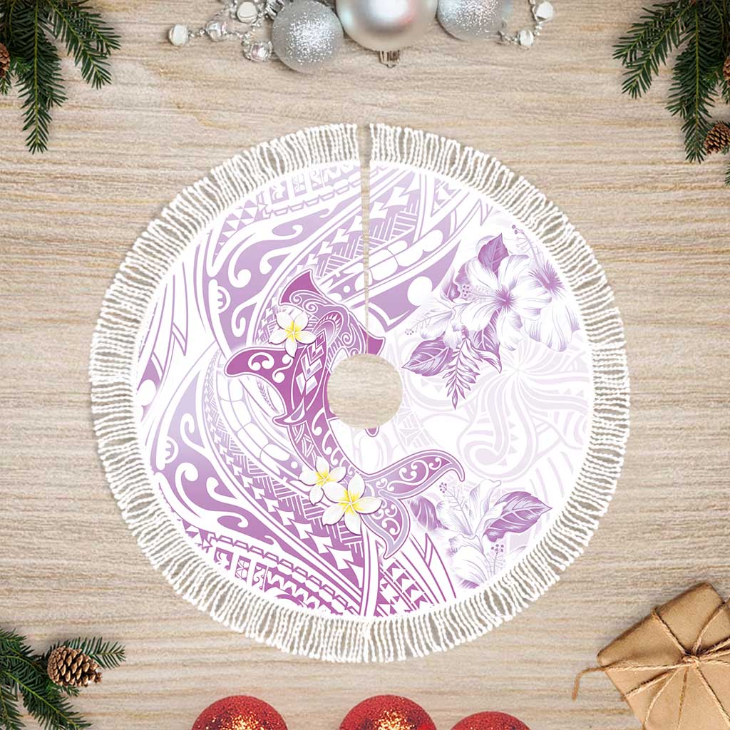 Polynesia Hammerhead Shark Tree Skirt Tropical Flowers Tribal Pattern Lavender LT05 Fringed Purple - Polynesian Pride