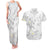 Polynesia Hammerhead Shark Couples Matching Tank Maxi Dress and Hawaiian Shirt Tropical Flowers Tribal Pattern White