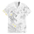 Polynesia Hammerhead Shark Family Matching Off Shoulder Short Dress and Hawaiian Shirt Tropical Flowers Tribal Pattern White