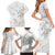 Polynesia Hammerhead Shark Family Matching Short Sleeve Bodycon Dress and Hawaiian Shirt Tropical Flowers Tribal Pattern White