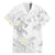 Polynesia Hammerhead Shark Family Matching Short Sleeve Bodycon Dress and Hawaiian Shirt Tropical Flowers Tribal Pattern White