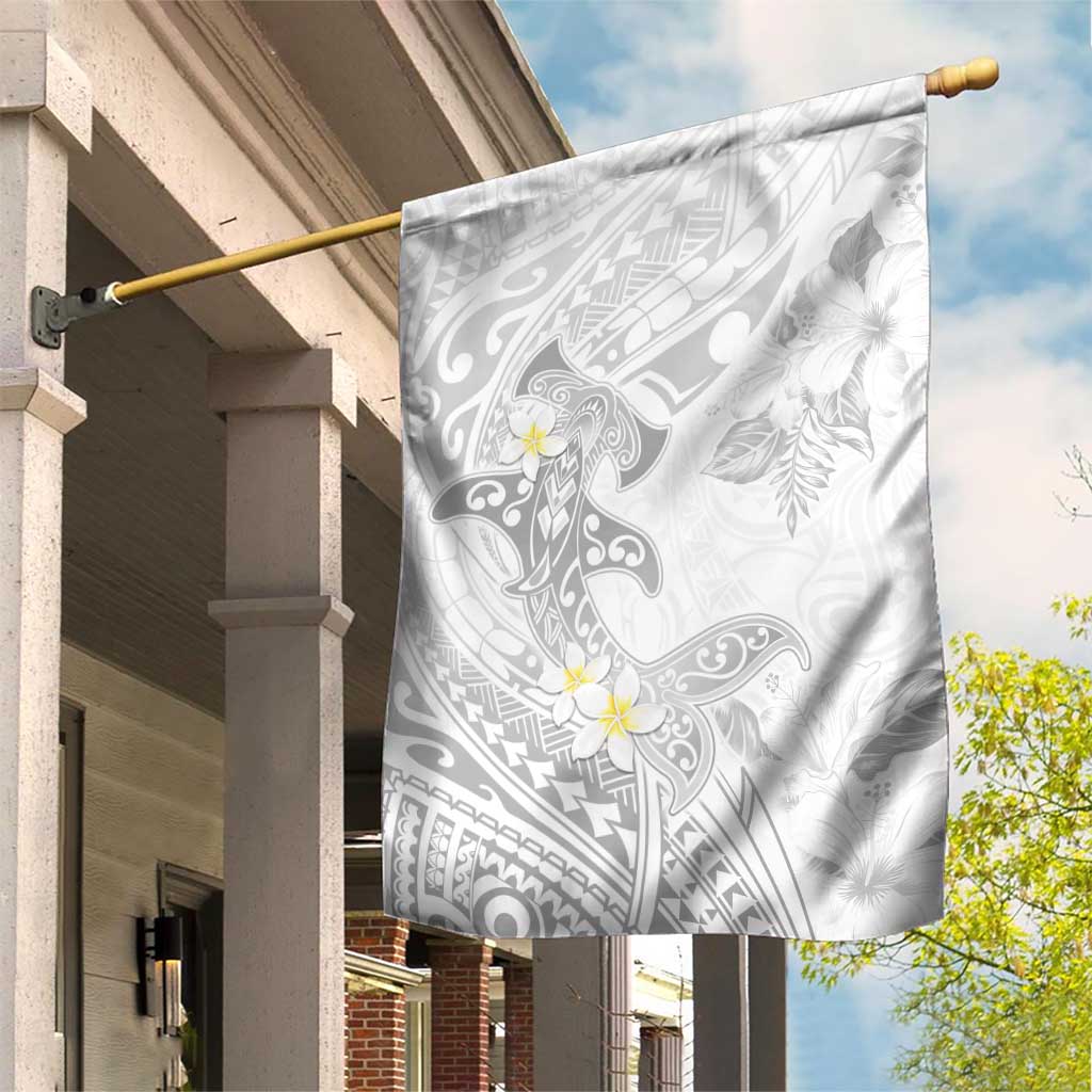 Polynesia Hammerhead Shark Garden Flag Tropical Flowers Tribal Pattern White LT05 House Flag White - Polynesian Pride