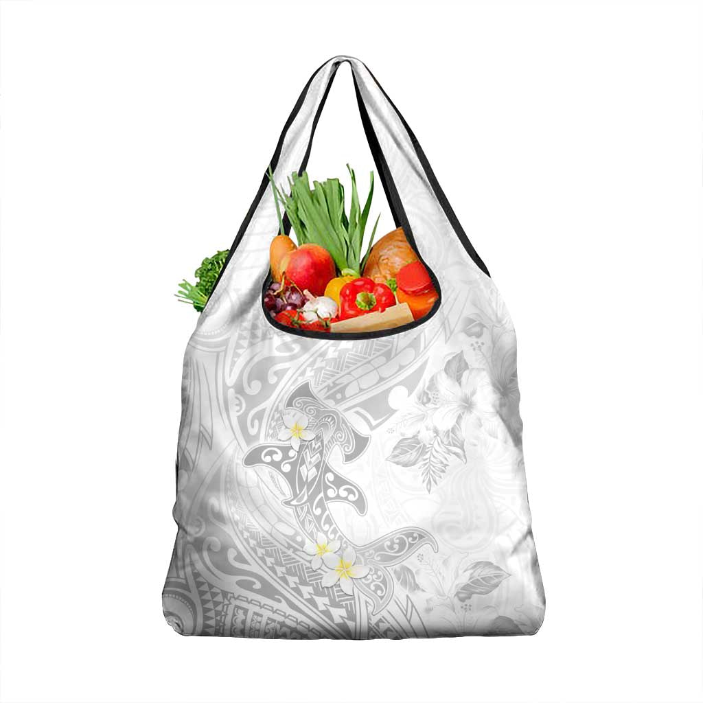 Polynesia Hammerhead Shark Grocery Bag Tropical Flowers Tribal Pattern White LT05 1-pack One Size White - Polynesian Pride