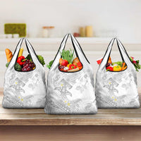 Polynesia Hammerhead Shark Grocery Bag Tropical Flowers Tribal Pattern White LT05 3-pack One Size White - Polynesian Pride