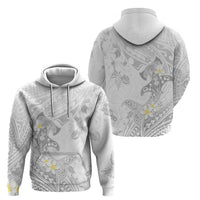Polynesia Hammerhead Shark Hoodie Tropical Flowers Tribal Pattern White LT05 - Polynesian Pride