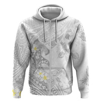 Polynesia Hammerhead Shark Hoodie Tropical Flowers Tribal Pattern White LT05 Zip Hoodie White - Polynesian Pride