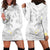 Polynesia Hammerhead Shark Hoodie Dress Tropical Flowers Tribal Pattern White