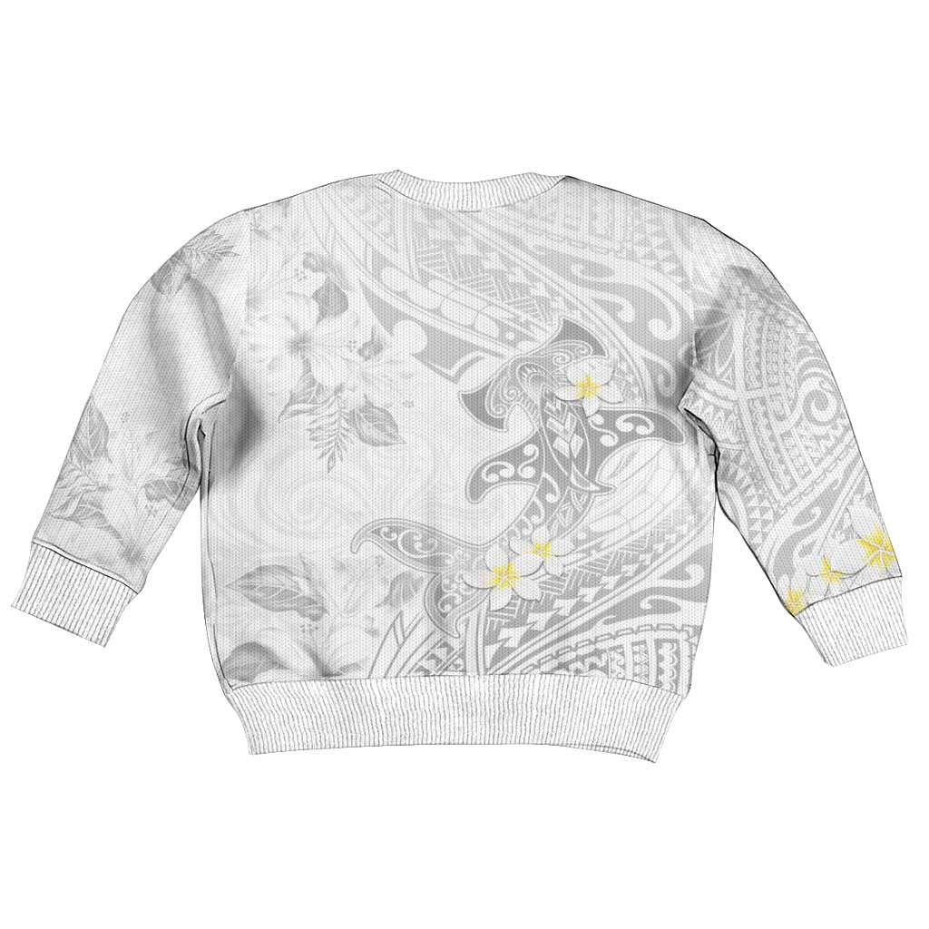 Polynesia Hammerhead Shark Kid Ugly Christmas Sweater Tropical Flowers Tribal Pattern White LT05 - Polynesian Pride