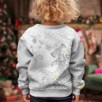 Polynesia Hammerhead Shark Kid Ugly Christmas Sweater Tropical Flowers Tribal Pattern White LT05 - Polynesian Pride