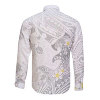 Polynesia Hammerhead Shark Long Sleeve Button Shirt Tropical Flowers Tribal Pattern White LT05 - Polynesian Pride