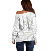 Polynesia Hammerhead Shark Off Shoulder Sweater Tropical Flowers Tribal Pattern White LT05 - Polynesian Pride