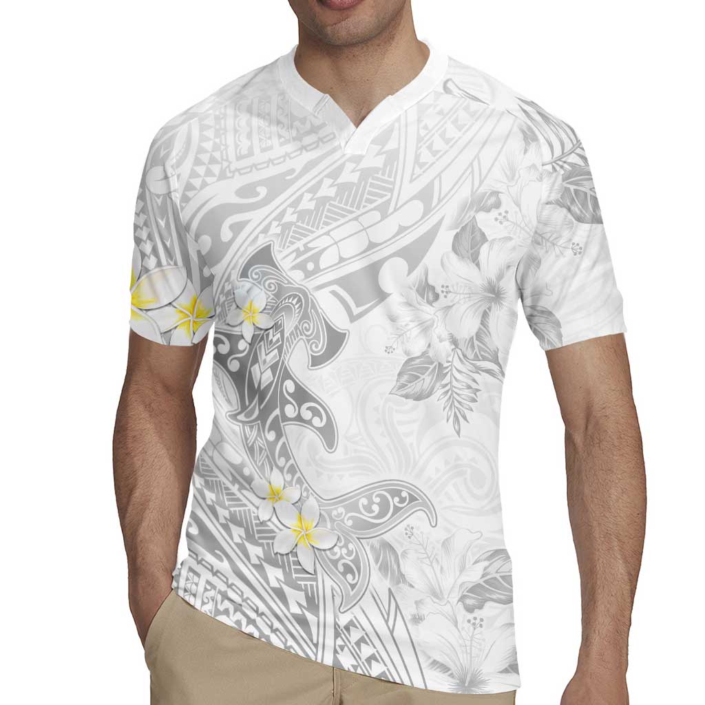 Polynesia Hammerhead Shark Rugby Jersey Tropical Flowers Tribal Pattern White LT05 - Polynesian Pride