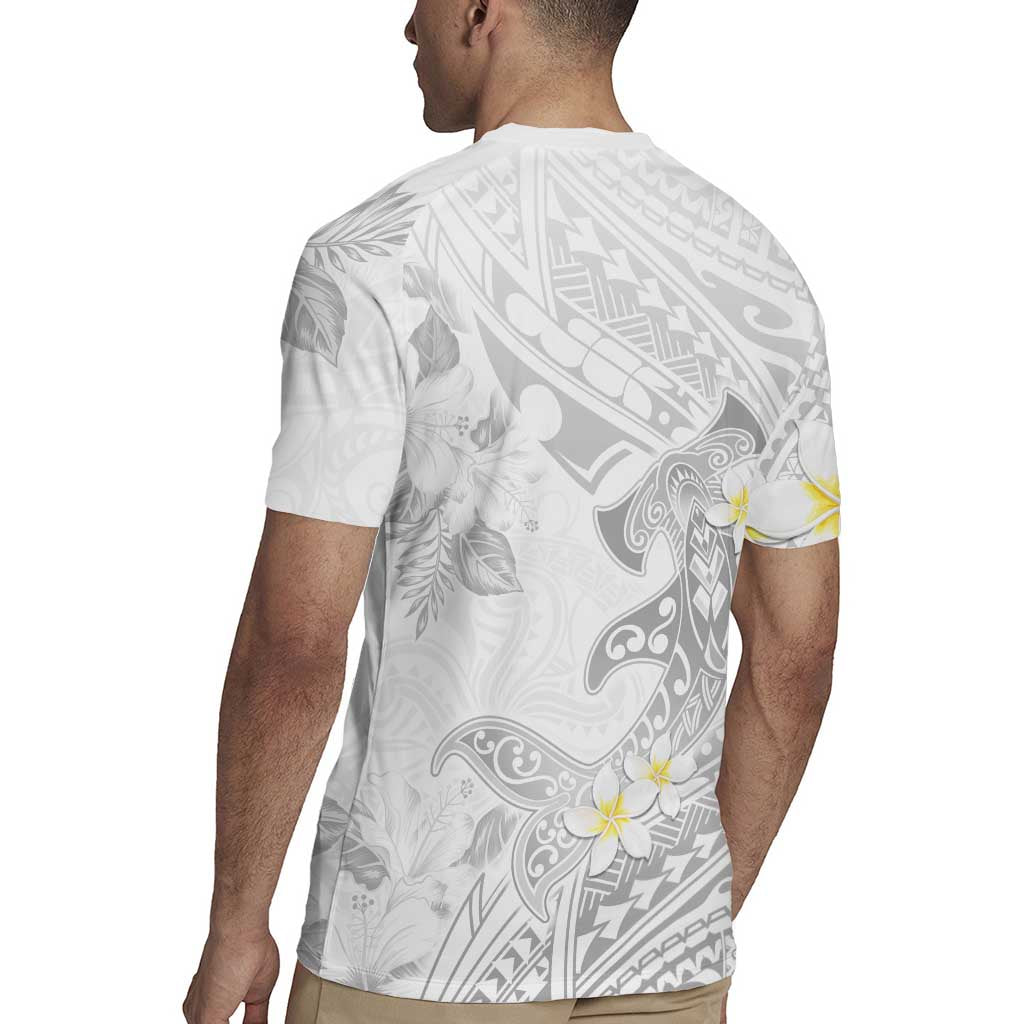Polynesia Hammerhead Shark Rugby Jersey Tropical Flowers Tribal Pattern White LT05 - Polynesian Pride
