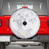 Polynesia Hammerhead Shark Spare Tire Cover Tropical Flowers Tribal Pattern White LT05 - Polynesian Pride