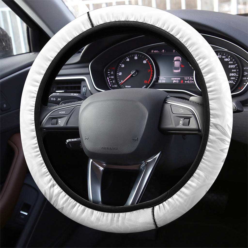 Polynesia Hammerhead Shark Steering Wheel Cover Tropical Flowers Tribal Pattern White LT05 - Polynesian Pride