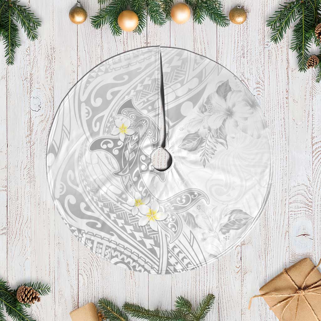 Polynesia Hammerhead Shark Tree Skirt Tropical Flowers Tribal Pattern White LT05 Casual White - Polynesian Pride