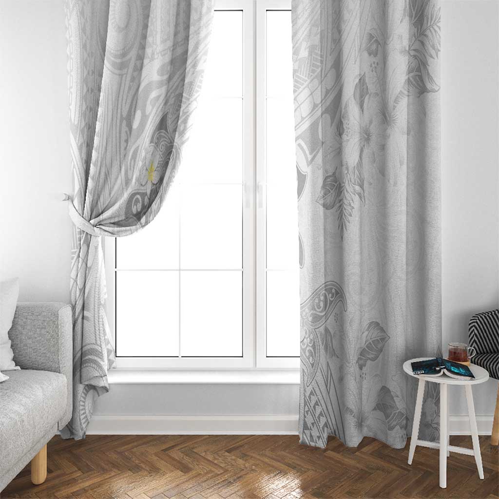 Polynesia Hammerhead Shark Window Curtain Tropical Flowers Tribal Pattern White LT05 - Polynesian Pride
