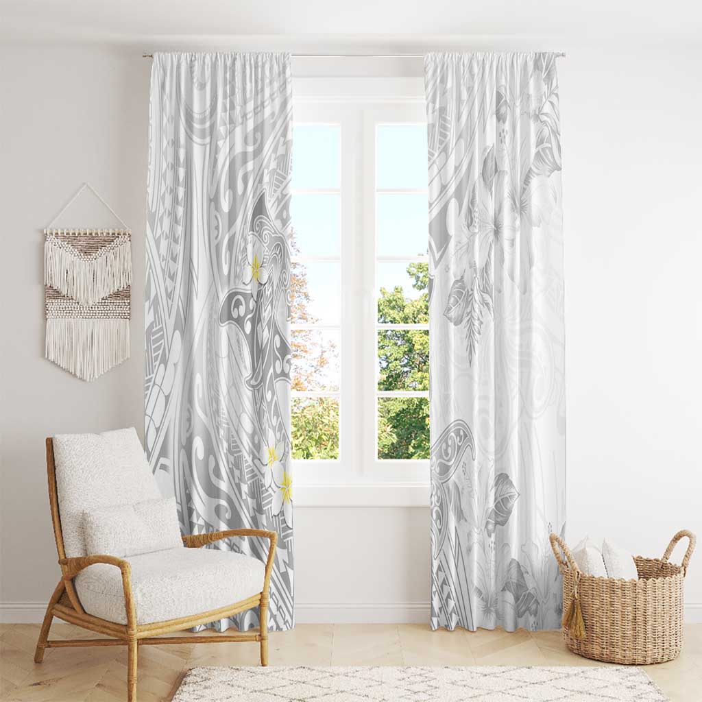 Polynesia Hammerhead Shark Window Curtain Tropical Flowers Tribal Pattern White LT05 - Polynesian Pride