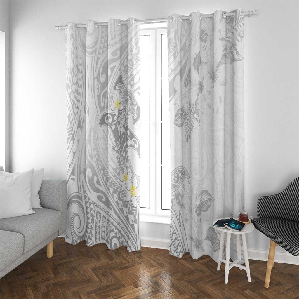 Polynesia Hammerhead Shark Window Curtain Tropical Flowers Tribal Pattern White LT05 With Grommets White - Polynesian Pride