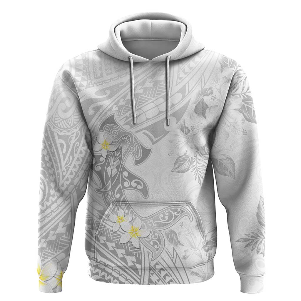 Polynesia Hammerhead Shark Zip Hoodie Tropical Flowers Tribal Pattern White LT05 Pullover Hoodie White - Polynesian Pride