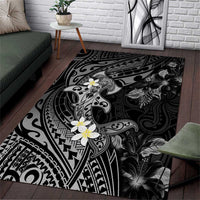 Polynesia Hammerhead Shark Area Rug Tropical Flowers Tribal Pattern Black LT05 Black - Polynesian Pride