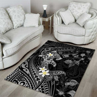 Polynesia Hammerhead Shark Area Rug Tropical Flowers Tribal Pattern Black LT05 - Polynesian Pride