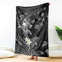Polynesia Hammerhead Shark Blanket Tropical Flowers Tribal Pattern Black LT05 - Polynesian Pride