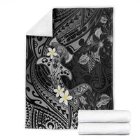 Polynesia Hammerhead Shark Blanket Tropical Flowers Tribal Pattern Black LT05 - Polynesian Pride