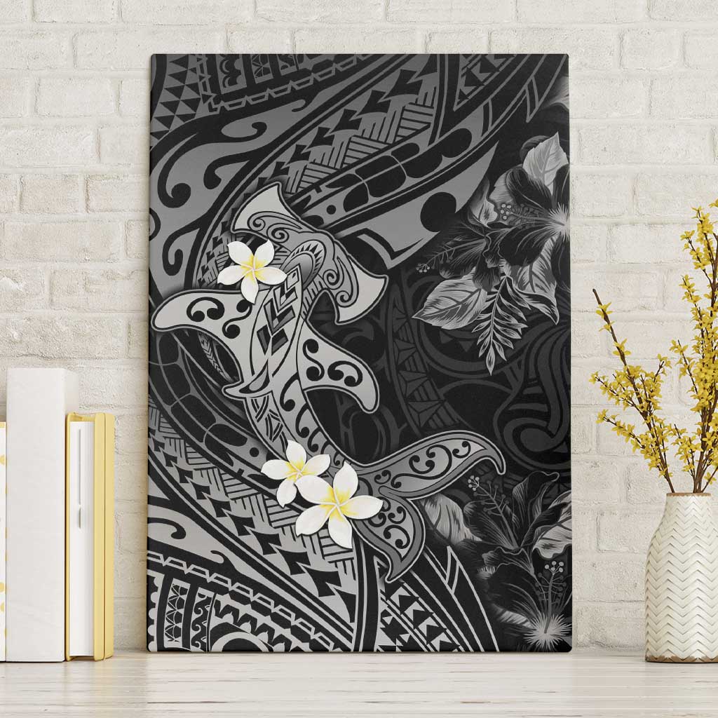 Polynesia Hammerhead Shark Canvas Wall Art Tropical Flowers Tribal Pattern Black LT05 Without Frame Black - Polynesian Pride