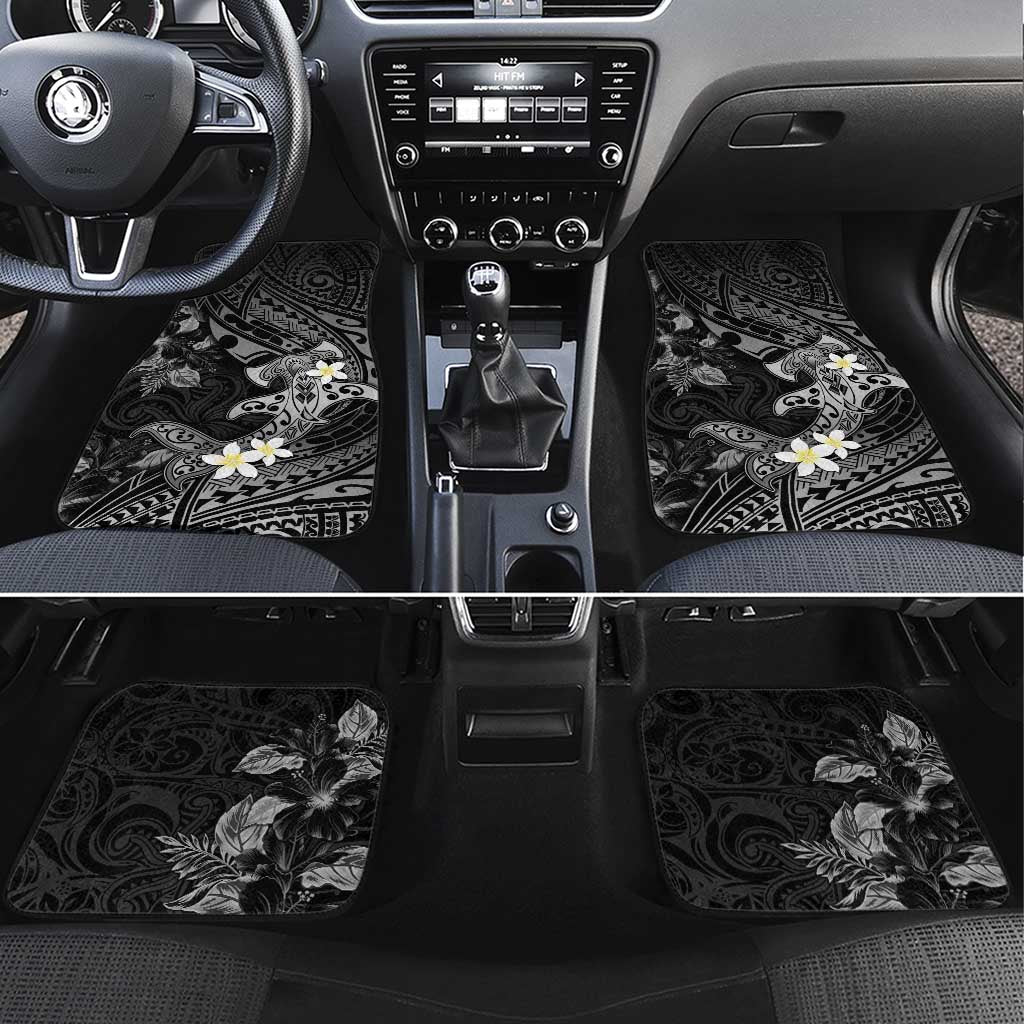 Polynesia Hammerhead Shark Car Mats Tropical Flowers Tribal Pattern Black LT05 Set 4pcs Black - Polynesian Pride