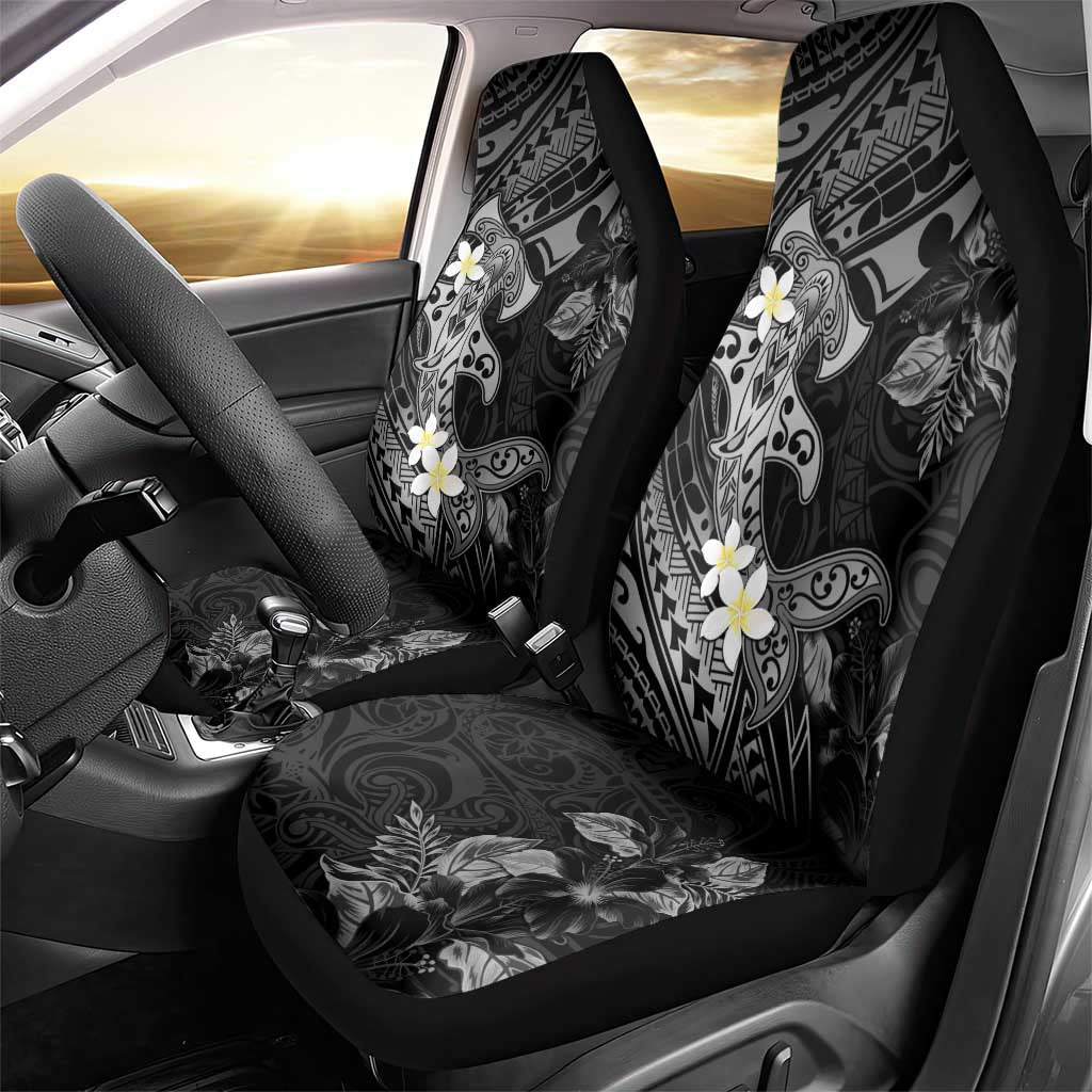 Polynesia Hammerhead Shark Car Seat Cover Tropical Flowers Tribal Pattern Black LT05 - Polynesian Pride