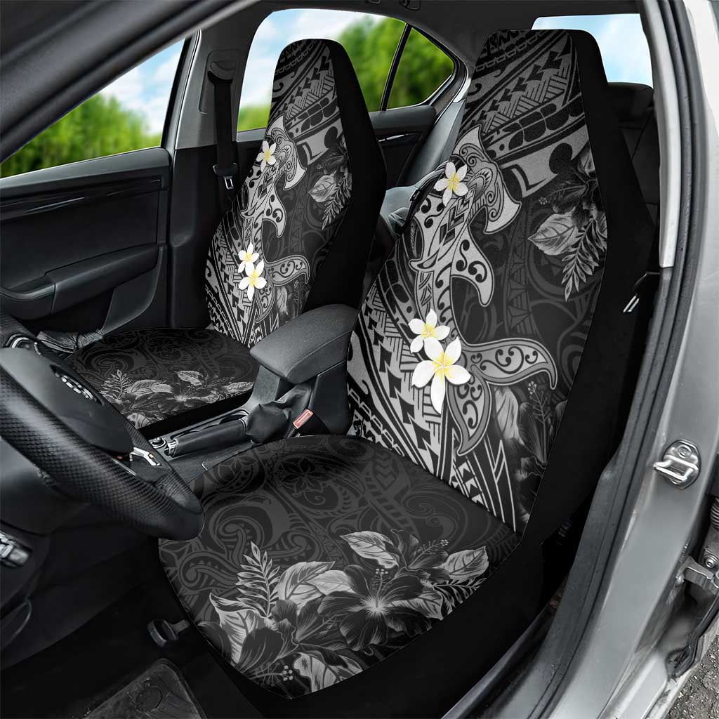 Polynesia Hammerhead Shark Car Seat Cover Tropical Flowers Tribal Pattern Black LT05 - Polynesian Pride