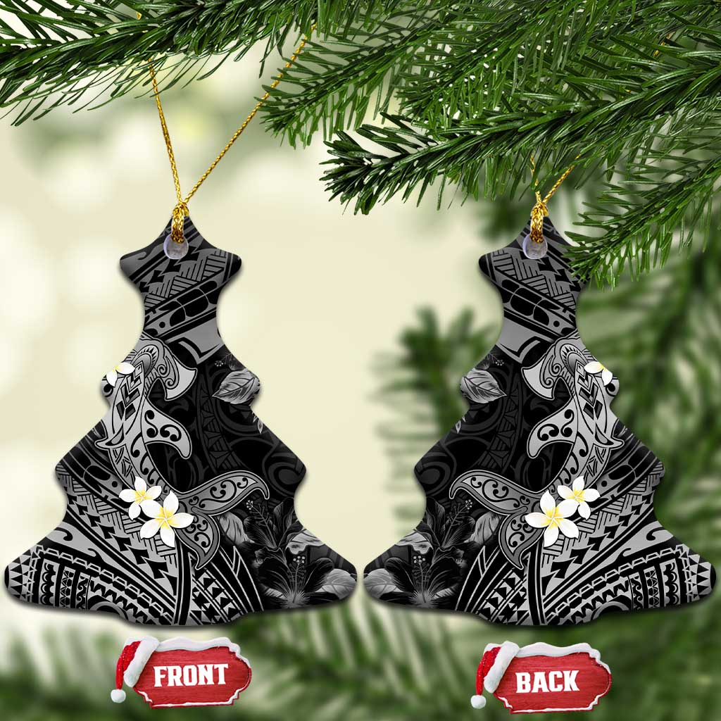 Polynesia Hammerhead Shark Ceramic Ornament Tropical Flowers Tribal Pattern Black LT05 Christmas Tree Black - Polynesian Pride