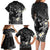 Polynesia Hammerhead Shark Family Matching Long Sleeve Bodycon Dress and Hawaiian Shirt Tropical Flowers Tribal Pattern Black