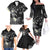 Polynesia Hammerhead Shark Family Matching Off The Shoulder Long Sleeve Dress and Hawaiian Shirt Tropical Flowers Tribal Pattern Black