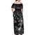 Polynesia Hammerhead Shark Family Matching Off Shoulder Maxi Dress and Hawaiian Shirt Tropical Flowers Tribal Pattern Black