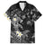 Polynesia Hammerhead Shark Family Matching Off Shoulder Short Dress and Hawaiian Shirt Tropical Flowers Tribal Pattern Black