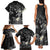 Polynesia Hammerhead Shark Family Matching Tank Maxi Dress and Hawaiian Shirt Tropical Flowers Tribal Pattern Black