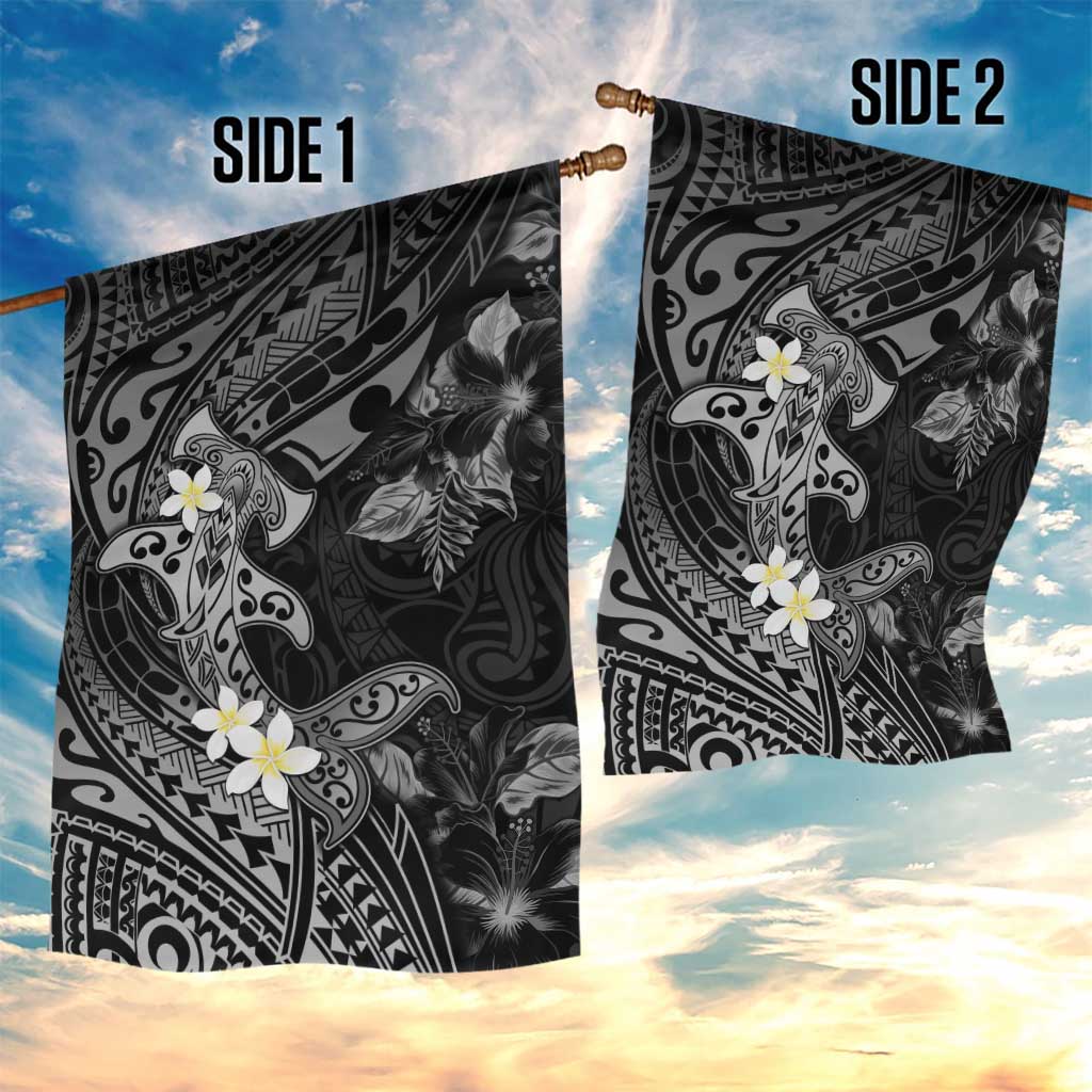 Polynesia Hammerhead Shark Garden Flag Tropical Flowers Tribal Pattern Black LT05 - Polynesian Pride
