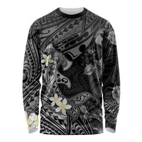 Polynesia Hammerhead Shark Long Sleeve Shirt Tropical Flowers Tribal Pattern Black LT05 Unisex Black - Polynesian Pride