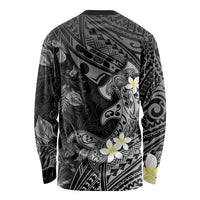 Polynesia Hammerhead Shark Long Sleeve Shirt Tropical Flowers Tribal Pattern Black LT05 - Polynesian Pride