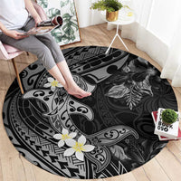 Polynesia Hammerhead Shark Round Carpet Tropical Flowers Tribal Pattern Black LT05 - Polynesian Pride