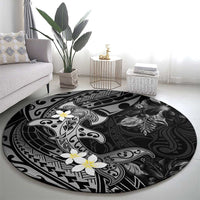 Polynesia Hammerhead Shark Round Carpet Tropical Flowers Tribal Pattern Black LT05 - Polynesian Pride