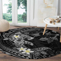 Polynesia Hammerhead Shark Round Carpet Tropical Flowers Tribal Pattern Black LT05 - Polynesian Pride