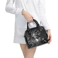 Polynesia Hammerhead Shark Shoulder Handbag Tropical Flowers Tribal Pattern Black LT05 - Polynesian Pride